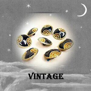 Vintage Button Set, 80s Black & Goldtone Buttons Lot of 8